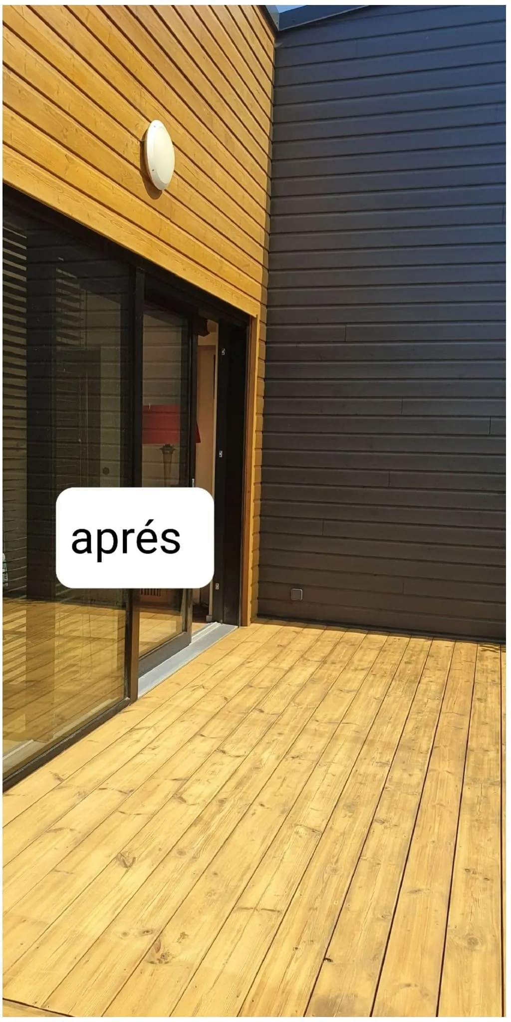 Bardage et terrasse en bois rénovés et lasurés (extérieur)